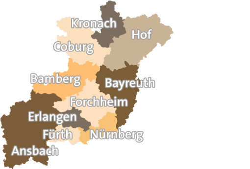 Karte der Dekanate im Erzbistum Bamberg